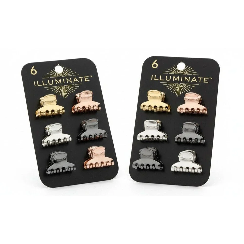 Lot of 2 Illuminate Clips Pinches - Metallic Gold, Black & Silver Colors 12PCS